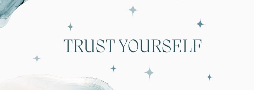 Green watercolor painting with little stars surrounding the words trust yourself in green font all in capital letters.